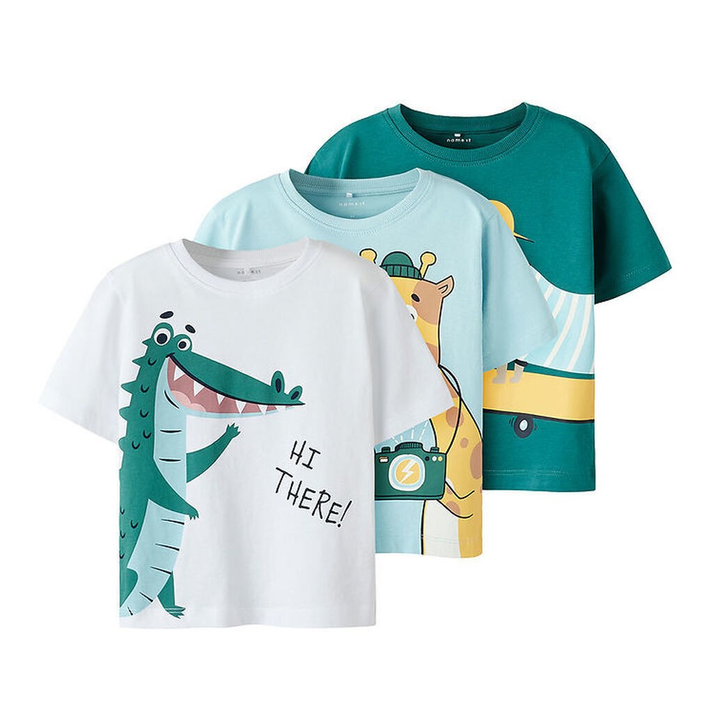 Name It T-shirts - NmmHelge - 3-Pak - Lucent White/W Aquatic/Dee