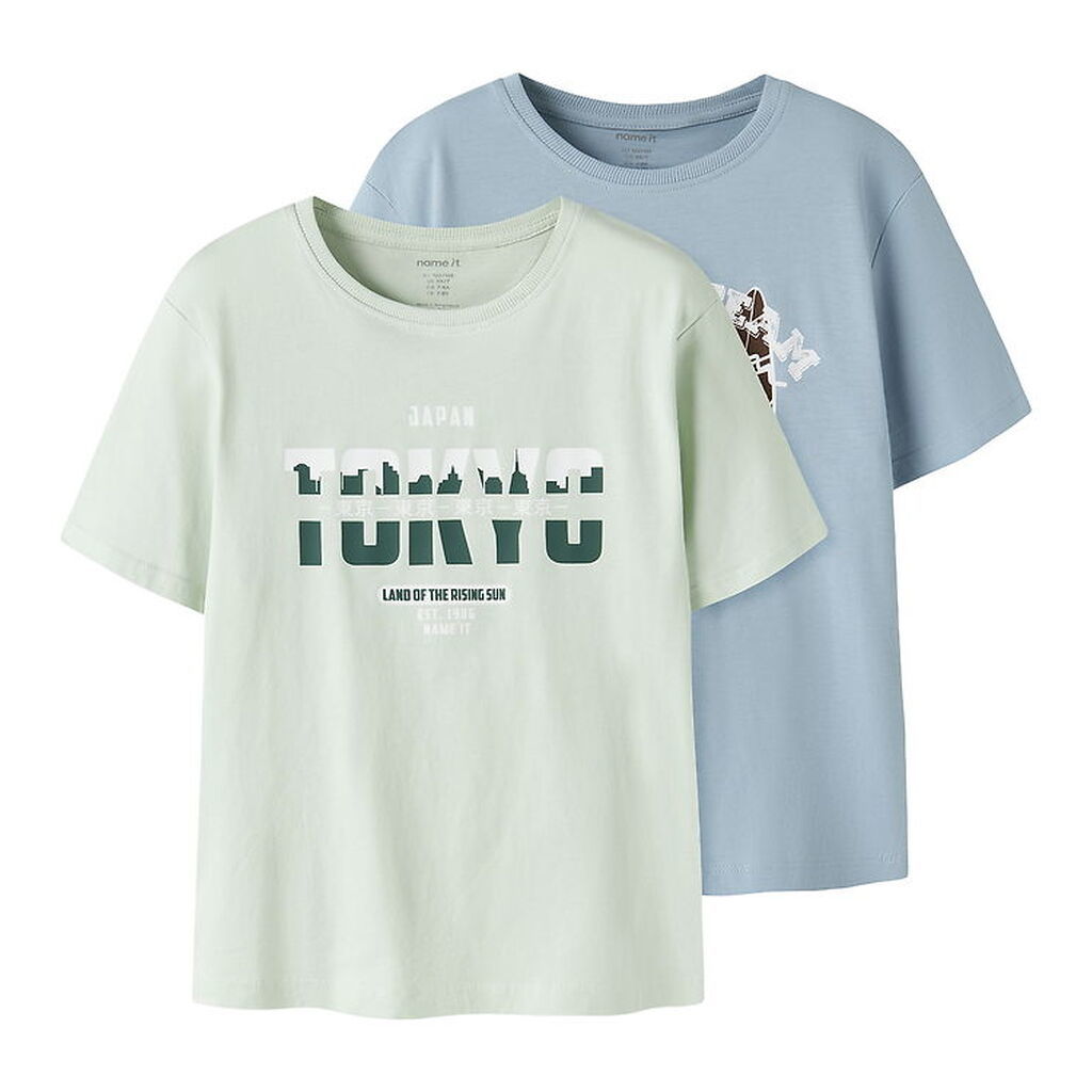 Name It T-Shirt - 2-pak - NkmVilogo - Blue Fog/Pale Aqua