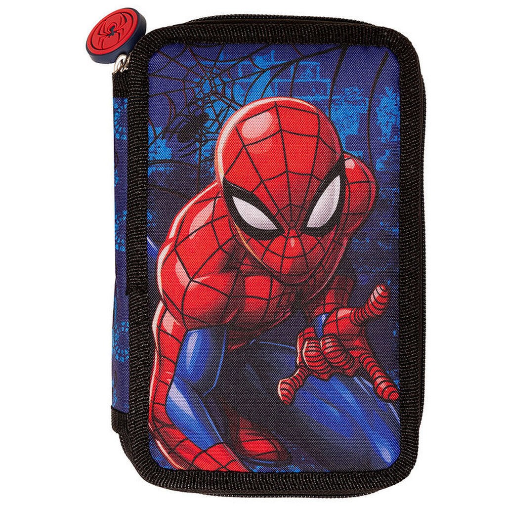 Spiderman Penalhus m. Indhold - Filled Double Decker - Sort/Blå