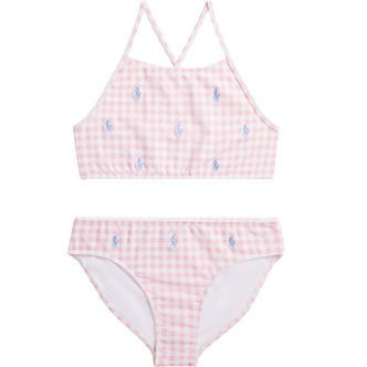 Polo Ralph Lauren Bikini - Pink/Hvidternet m. Logoer