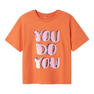 Name It T-shirt - NkfHelka - Fresh Salmon m. Palietter