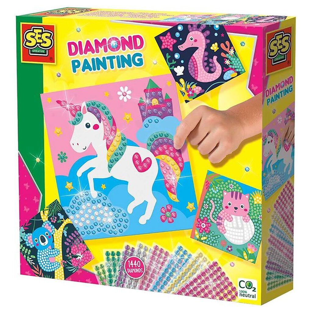 SES Creative Kreasæt - Mal Med Diamanter - Glade Dyrs