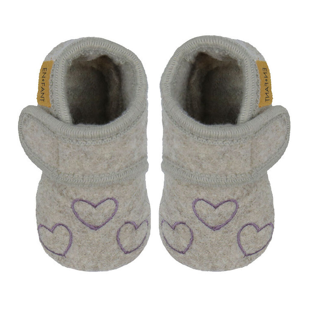 En Fant Hjemmesko - Uld - Grape Shake m. Hjerter