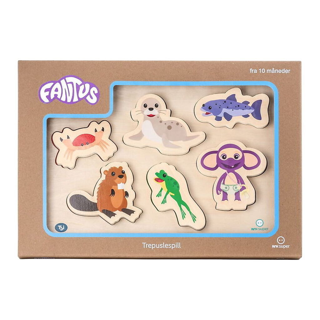 Fantorangen & Fantus Puslespil - Træ - 6 Brikker - Dyrene I Vand