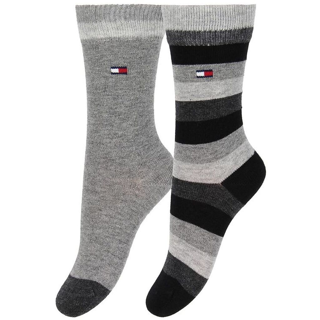 Tommy Hilfiger Strømper - 2-pak - Stripe - Sortstribet/Gråmelere