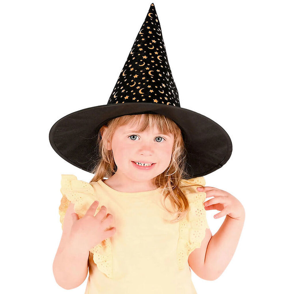 Den Goda Fen Udklædning - Heksehat - Gold Stars And Moon