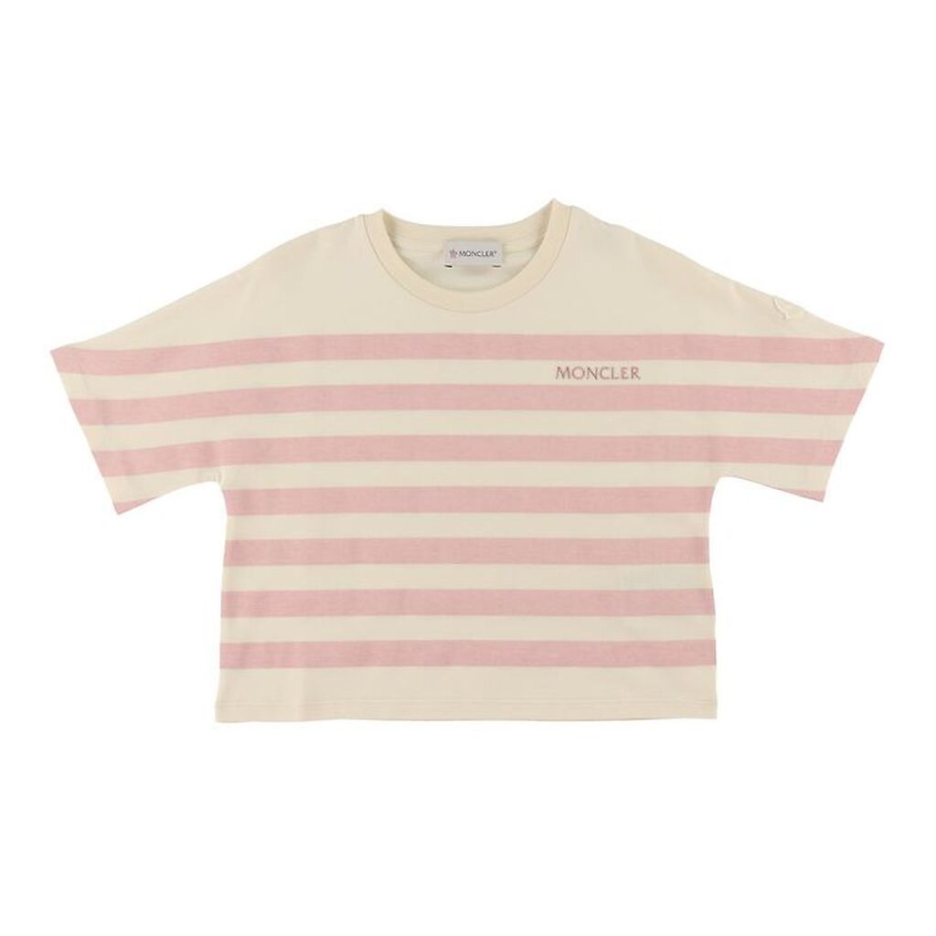 Moncler T-shirt - Cropped - Rosa/Cremestribet
