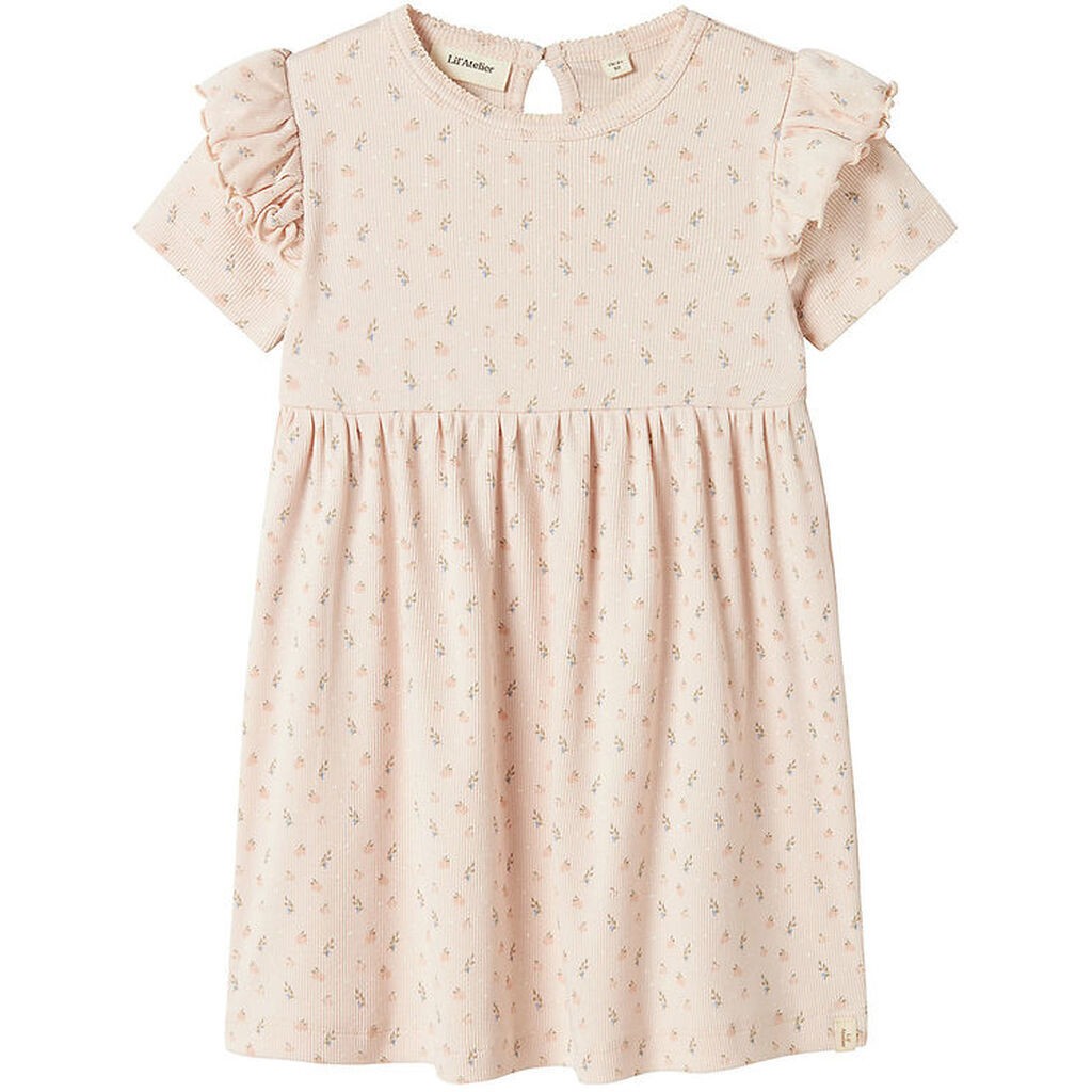 Lil' Atelier Kjole - Rib - NmfGago - Peach Blush m. Blomster