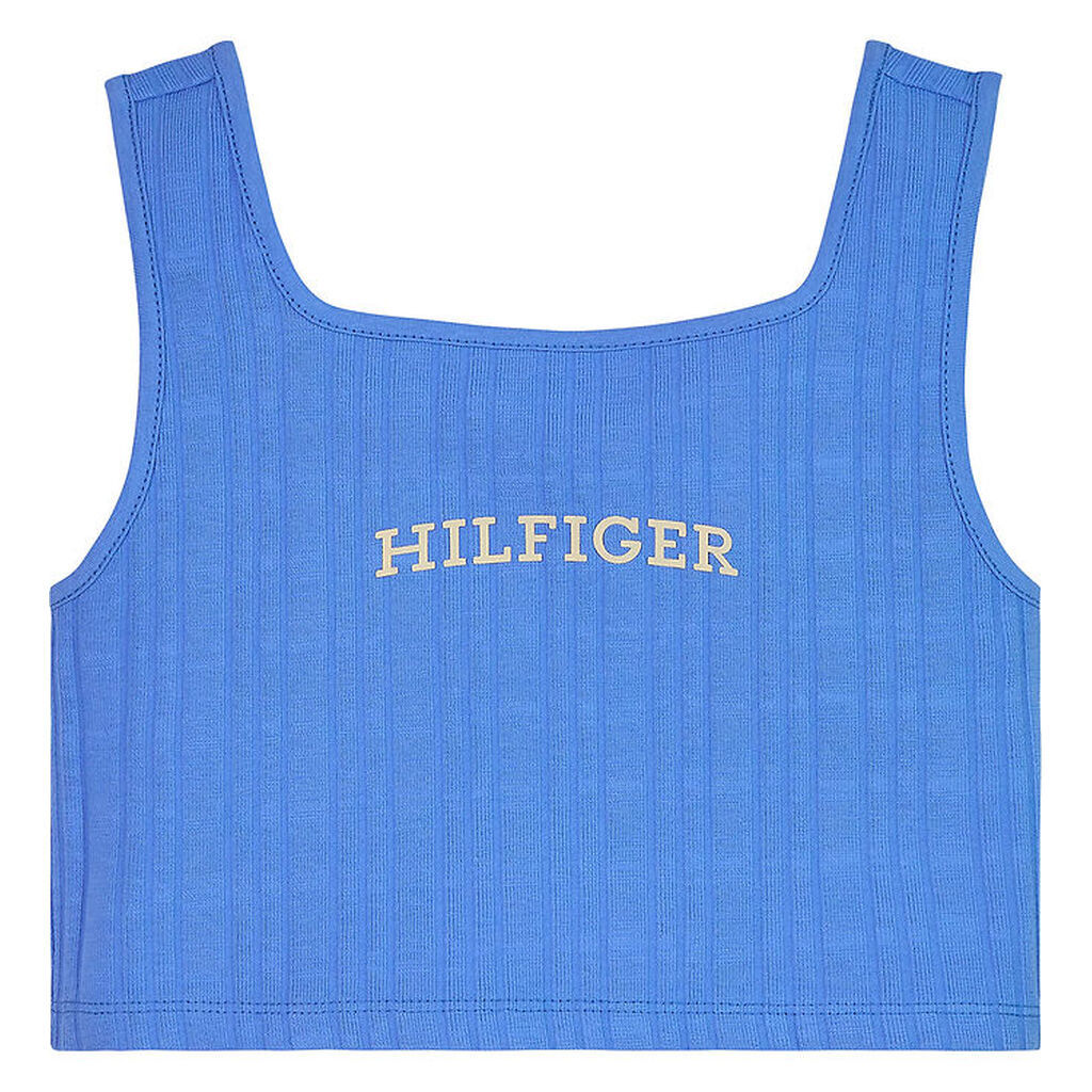 Tommy Hilfiger Top - Cropped - Rib - Blue Spell m. Hvid