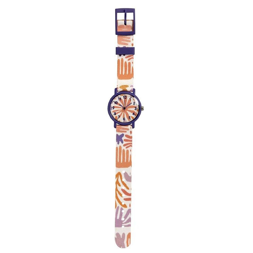 Djeco Armbåndsur - Montre Feuilles - Lilla/Orange/Hvid