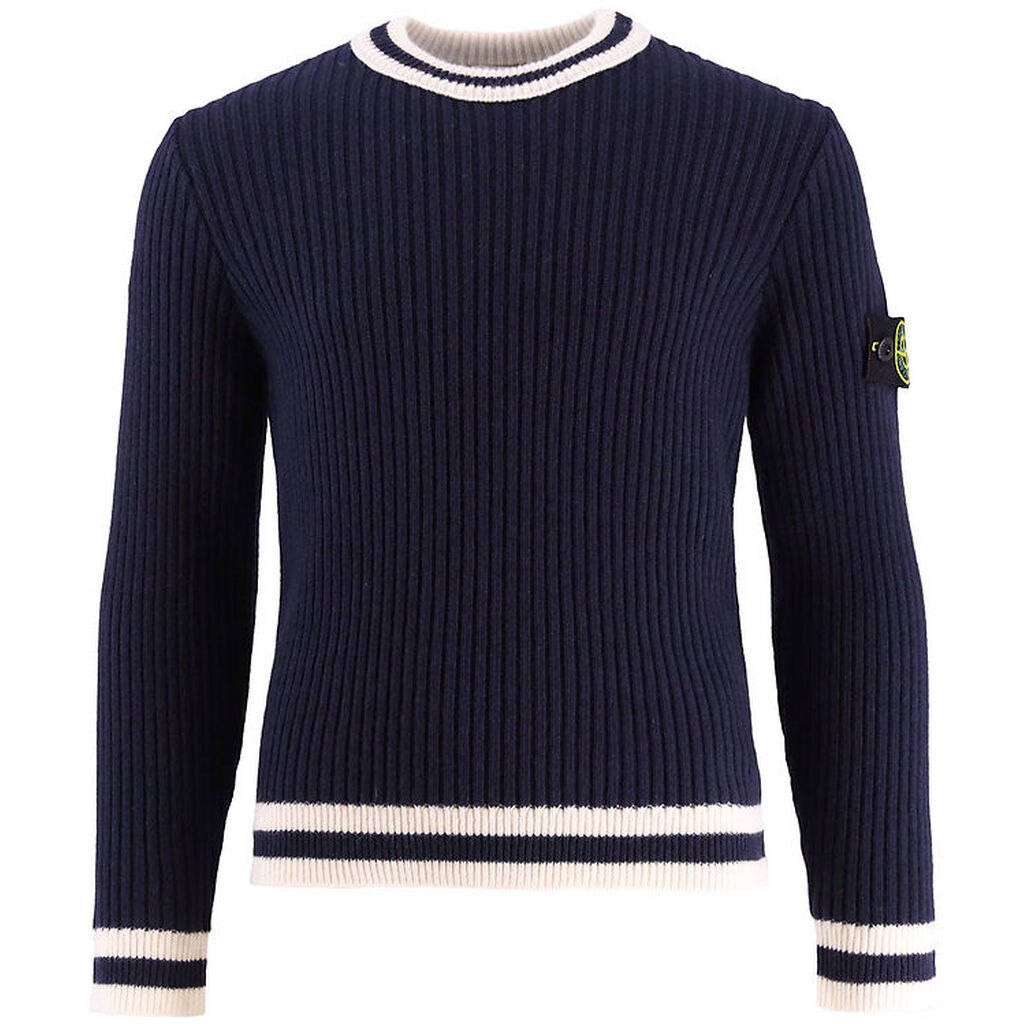 Stone Island Bluse - Uld/Viskose - Navy m. Hvid