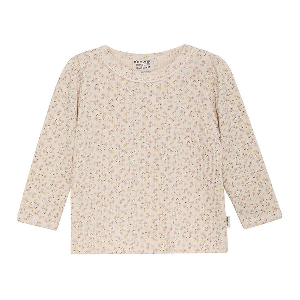 Minymo Bluse - Rib - Pink Champagne m. Blomster