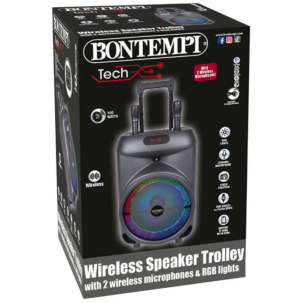 Bontempi Højtaler m. Mikrofoner/Lys - 87 cm - Trådløs - Trolley