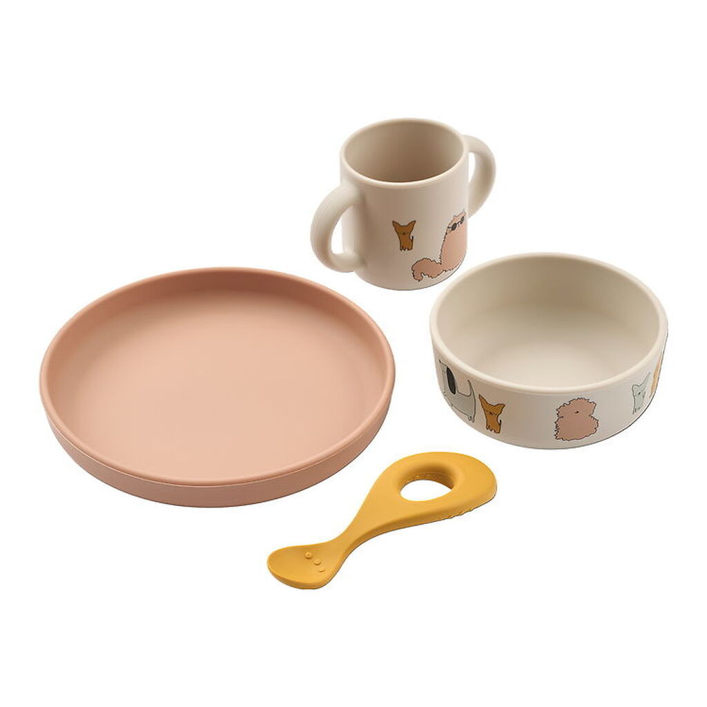 Liewood Spisesæt - Silikone - 4 Dele - Vivi - Cats and Dogs/Sand