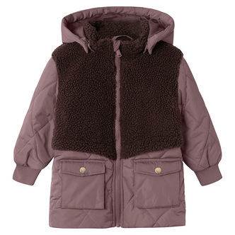 Name It Dynejakke m. Teddyfleece - NmfMika - Grape Shake