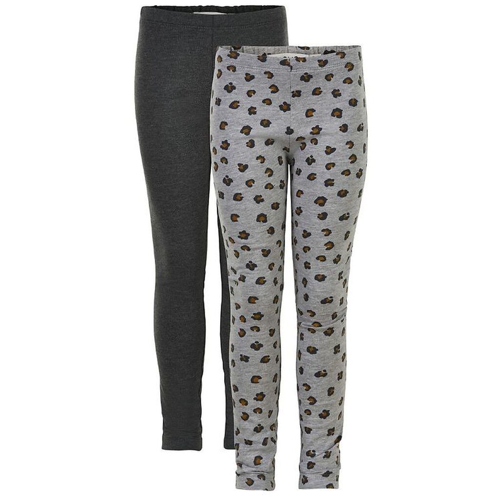 Minymo Leggings - 2-pak - Gråmeleret/Leopard