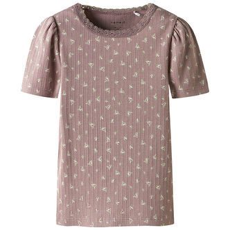 Name It T-shirt - Rib - NmdHoise - Purple Dove m. Blomster