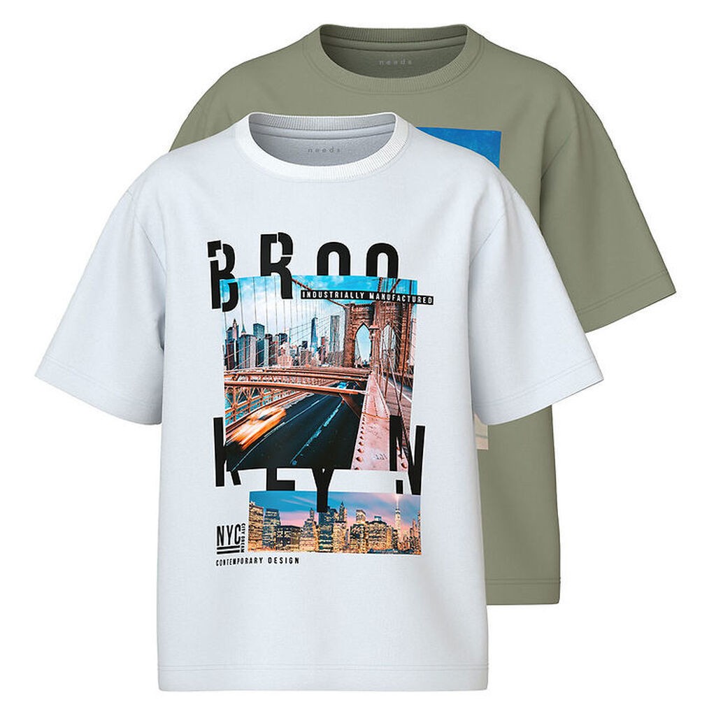 Name It T-shirt - NkmVoto - 2-pak - Tea/Bright White