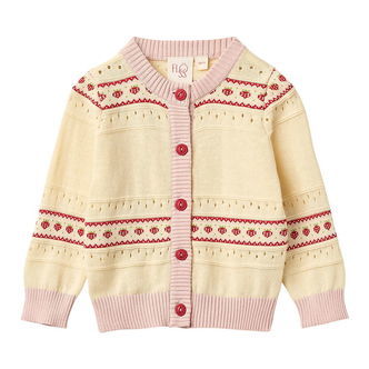 Flöss Cardigan - Strik - Lelou - Soft White/Berry Stripe