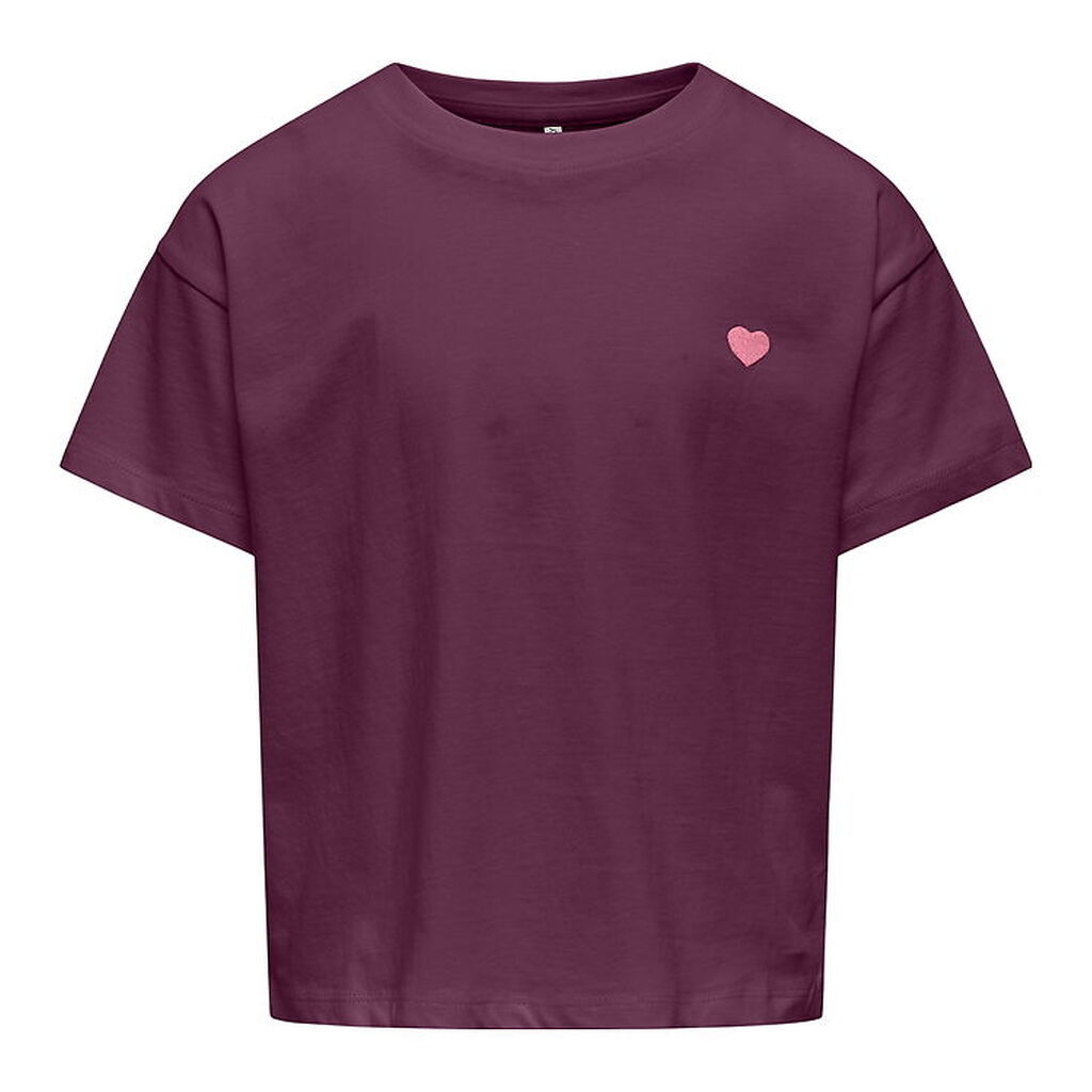 Kids Only T-shirt -KogMaiken - Mauve Wine/Heart Emb/Sea Pink