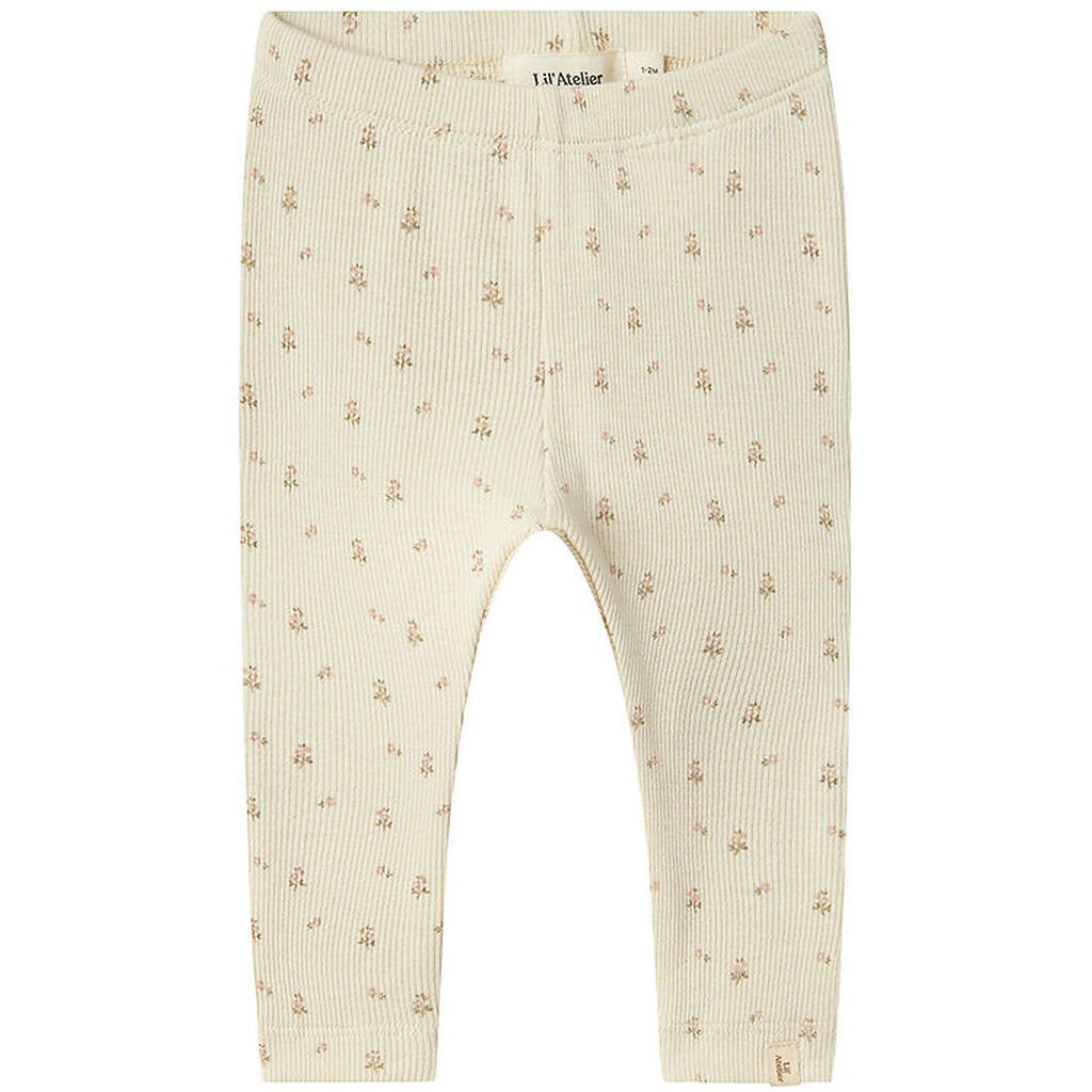 Lil' Atelier Leggings - Rib - NbfGago - Turtledove/FLOWER