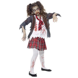 Smiffys Udklædning - Zombie School Girl - Grå/Hvid/Rød