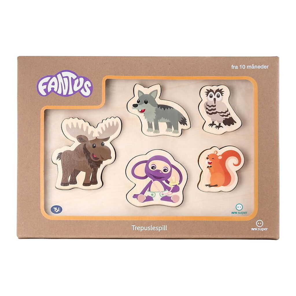 Fantorangen & Fantus Puslespil - Træ - 5 Brikker - Dyrene I Skov