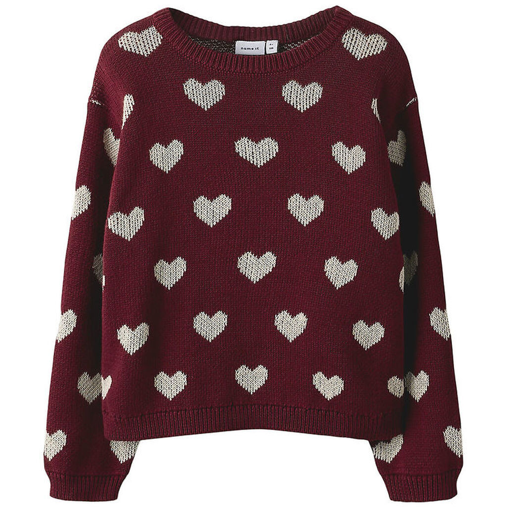 Name It Bluse - Strik - NmfOana - Burgundy/Peyote Heart