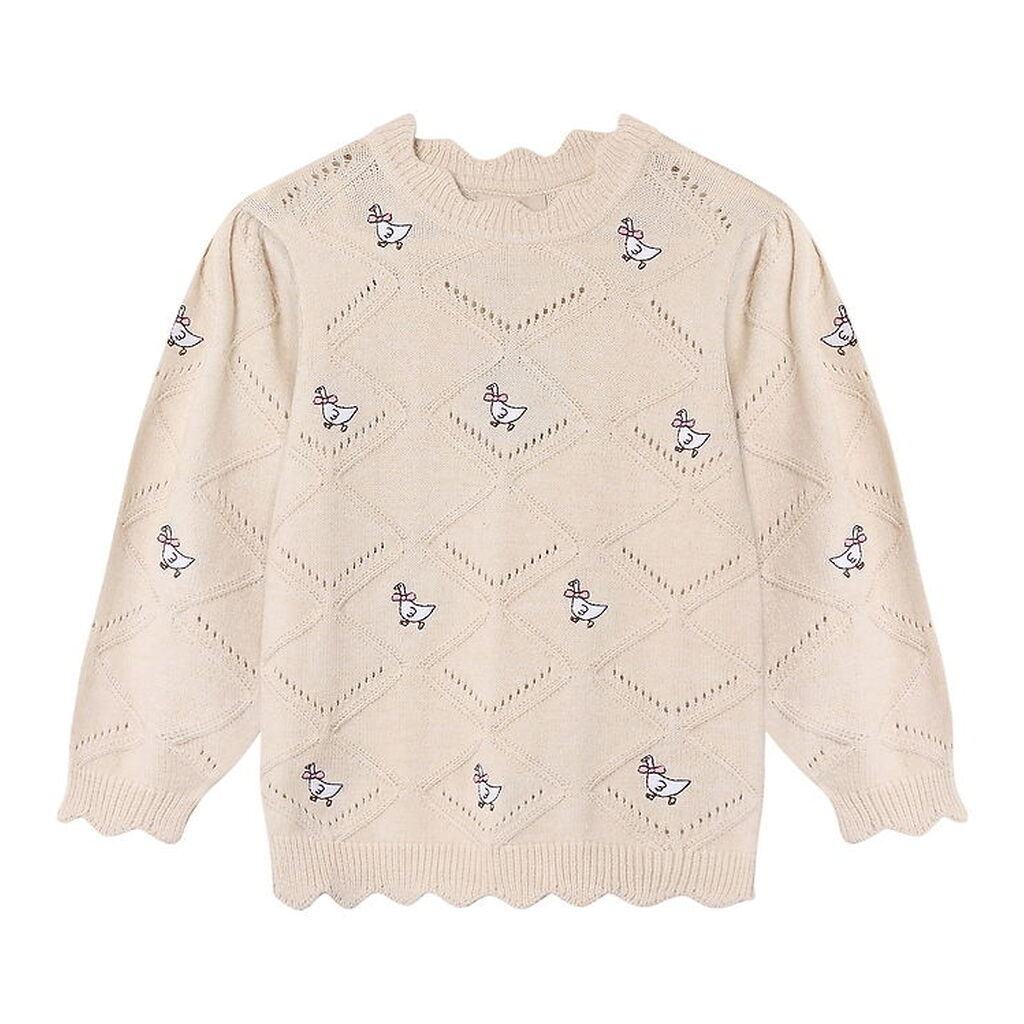 Fliink Bluse - Strik - Alon - Goose - Sandshell m. Hulmønster