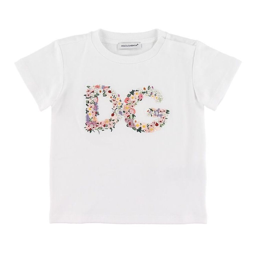 Dolce & Gabbana T-shirt - Hvid m. Blomsterbrodering