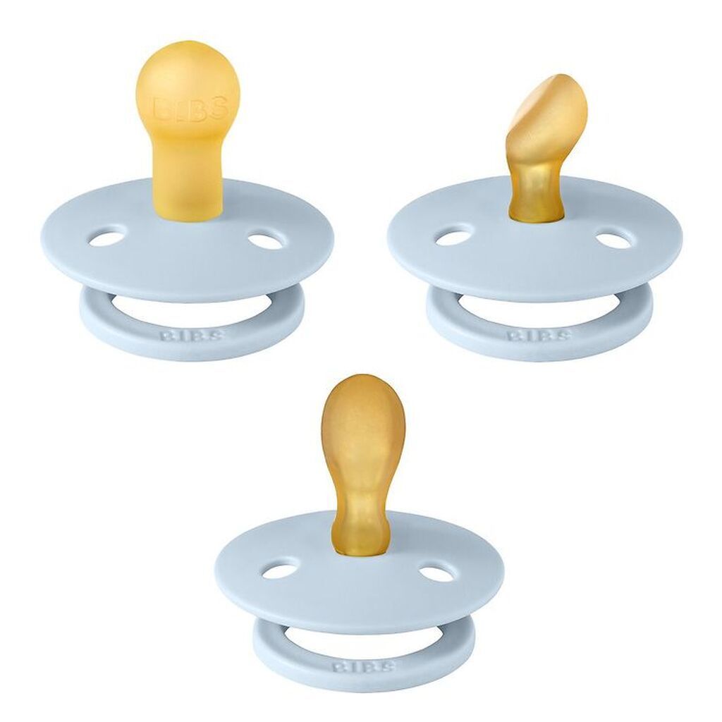 BIBS Colour Sutter - 3-pak - Str. 1 - Naturgummi - Baby Blue