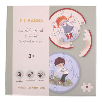 Filibabba Puslespil-sæt - Runde - 5x9 Brikker - Små Eventyrere