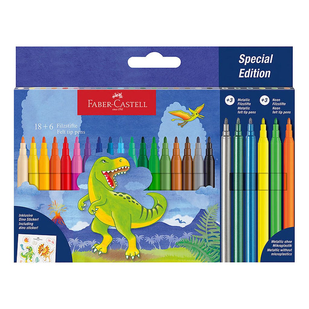 Faber-Castell Tuscher - 18+3 Metallic + 3 Neon - Dinosaur
