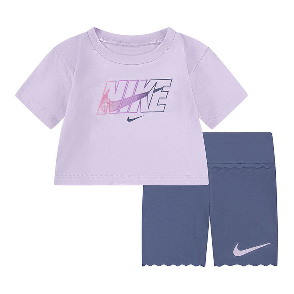 Nike Shortssæt - T-shirt/Cykelshorts - Diffused Blue