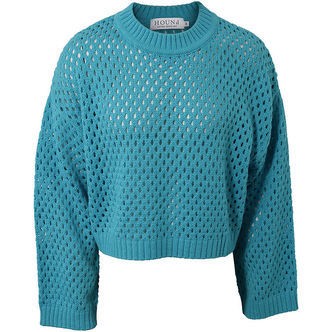 Hound Bluse - Strik - Turquoise m. Hulmønster