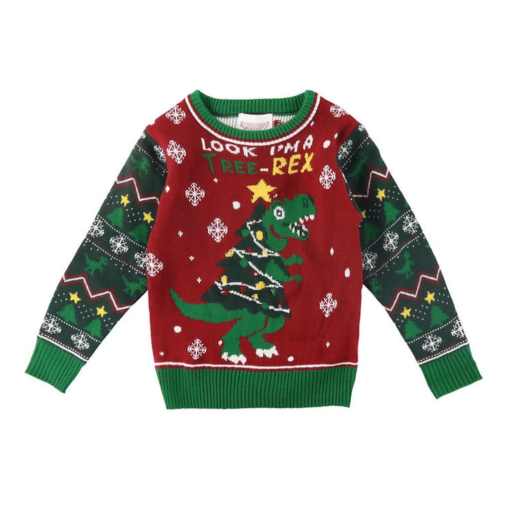 Jule-Sweaters Bluse m. Lys - The Tree-REX Sweater - Rød/Grøn