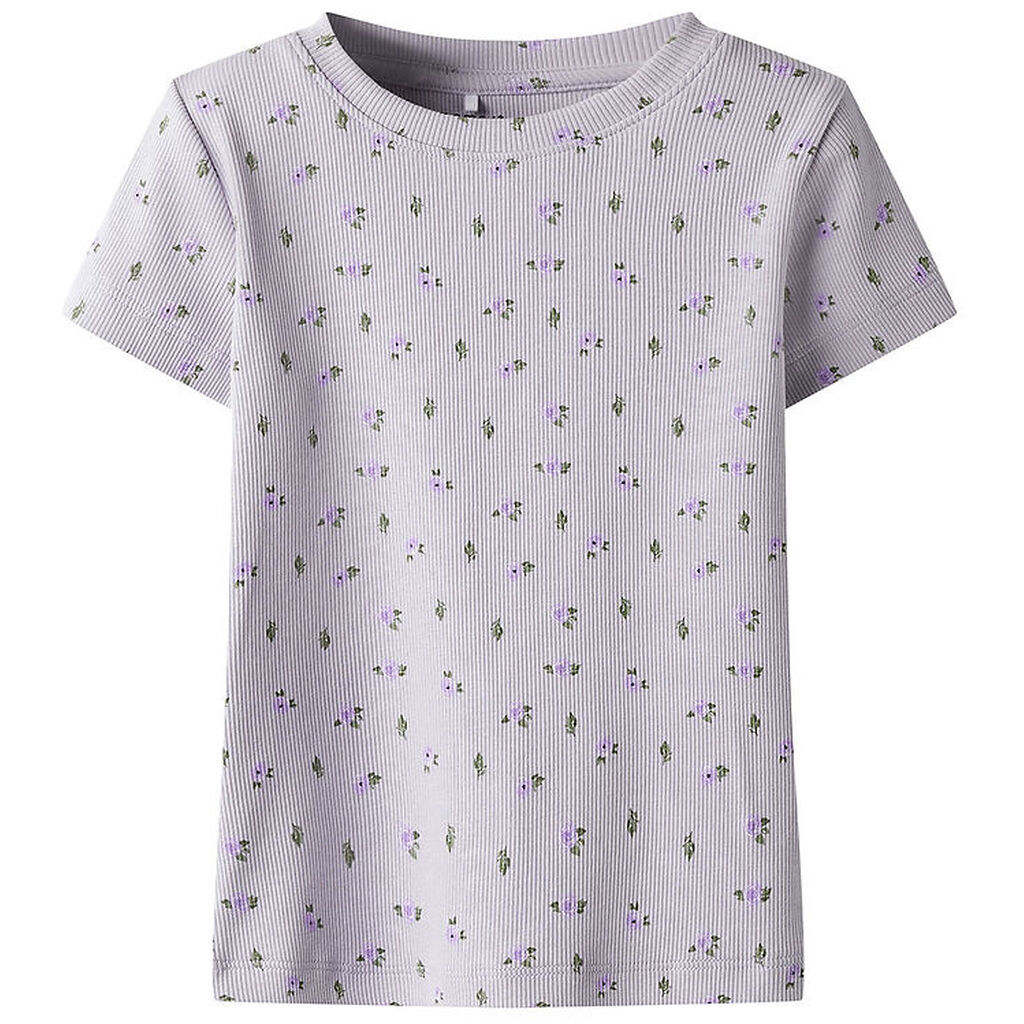 Name It T-shirt - Rib - NmfHofie - Misty Lilac m. Blomster
