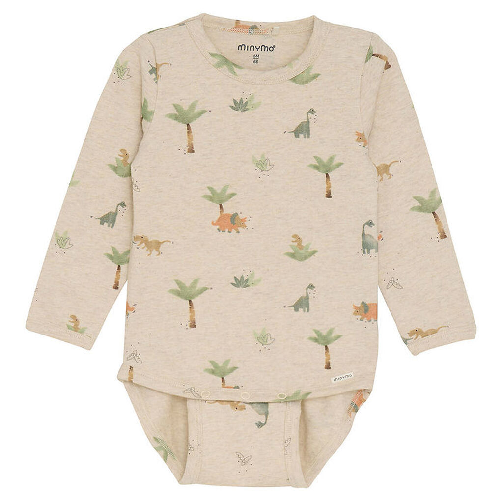 Minymo Body l/æ - Light Beige Melange m. Dinosaur