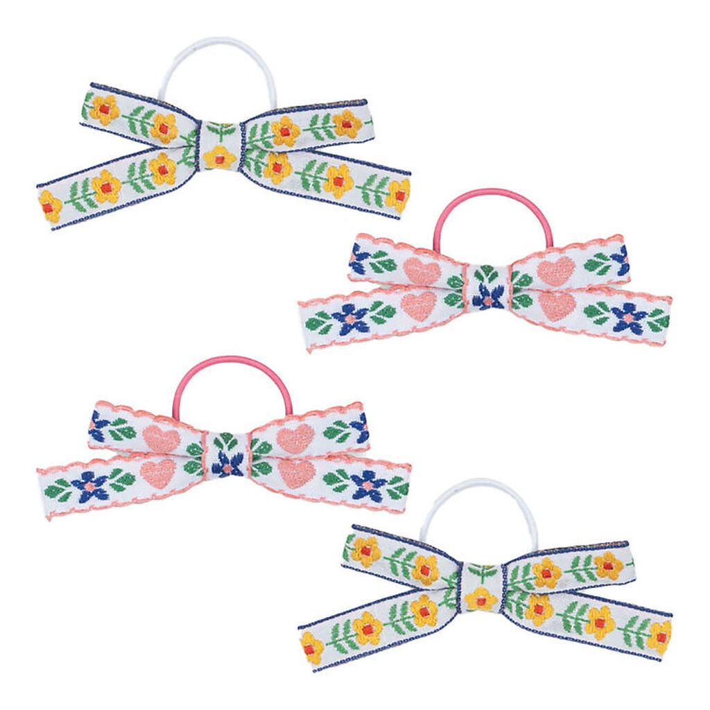 Konges Sløjd Hårelastikker m. Sløjfe - 4-pak - Mini Bow - White/