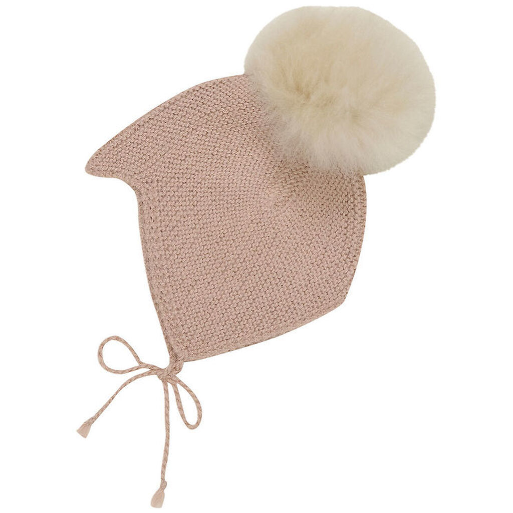 Huttelihut Babyhjelm m. Kvast - Alpakauld - Strik - Mahogany Ros