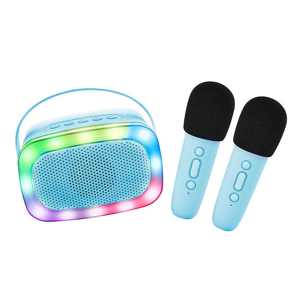 Lalarma Højtaler m. 2 Mikrofoner - Trådløs - Karaoke - Blå