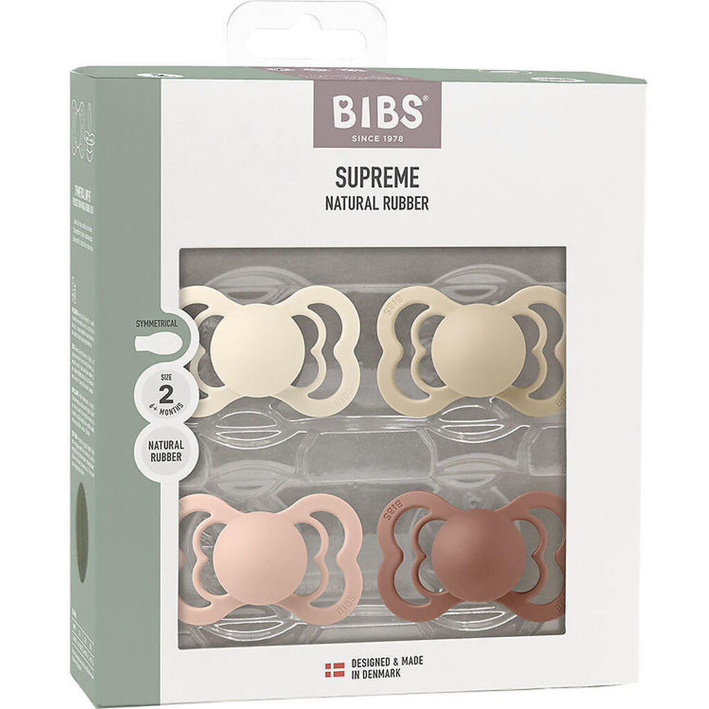 BIBS Supreme Sutter - Str. 2 - 4-pak - Symmetrisk - Blush/ Ivory