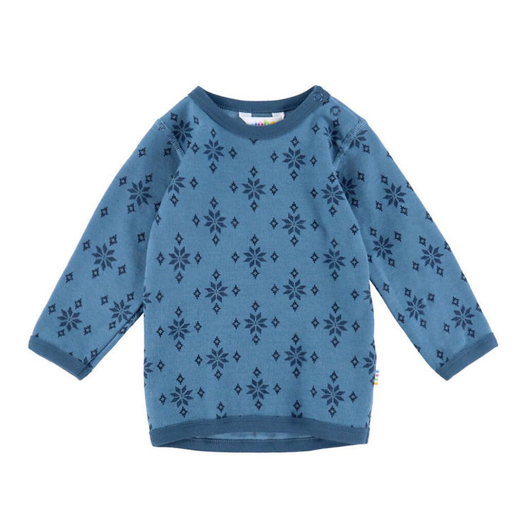 Joha Bluse - Uld/Bomuld - Blå m. Snefnug