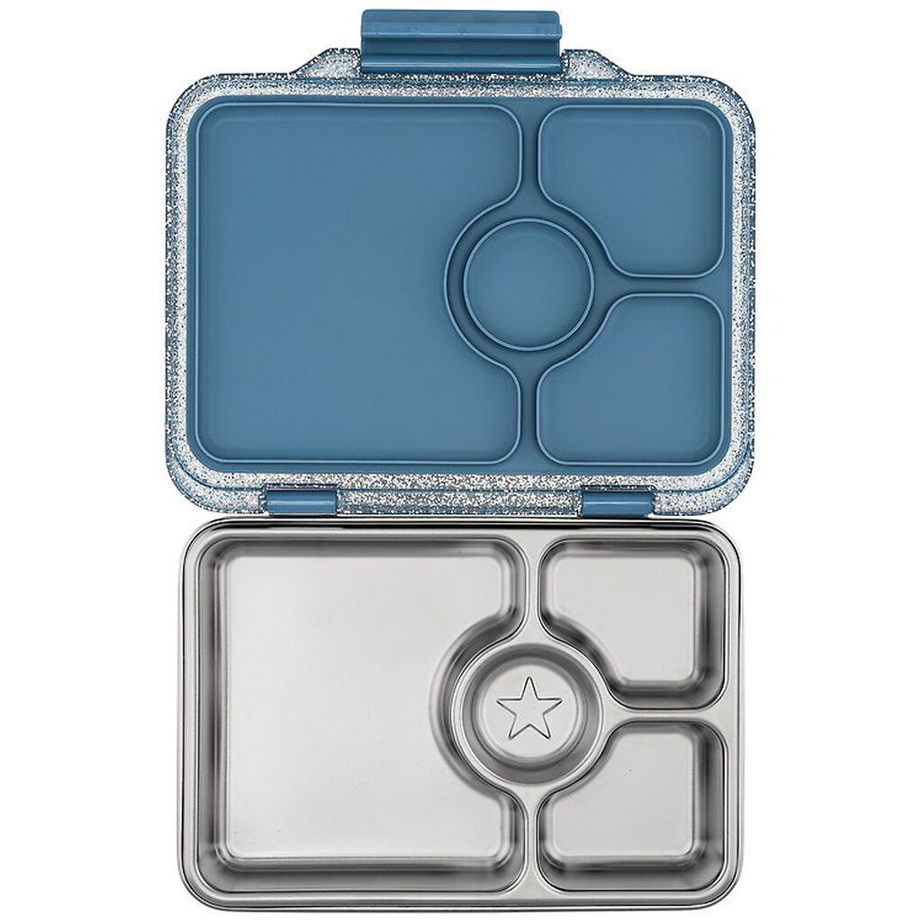 Yumbox Madkasse m. 4 Rum - Bento Steel - Paris Blue Glitter