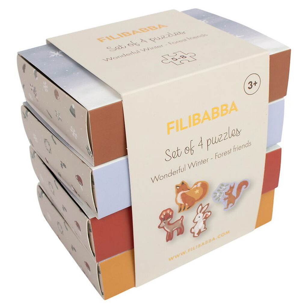 Filibabba Puslespil - Sæt m. 4 Puslespil - Wonderful Winter - Sk
