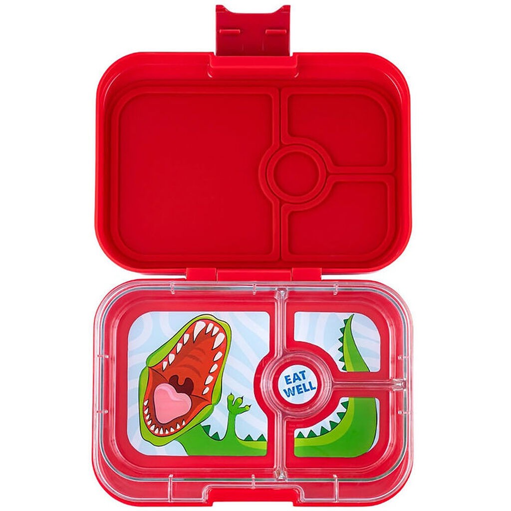 Yumbox Madkasse m. 4 Rum - Bento Panino - Wow Red - Dino Tray