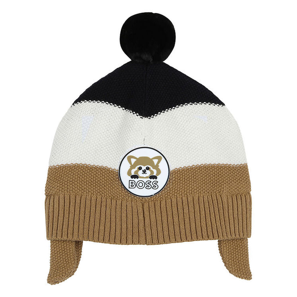 BOSS Hue m. Fleece - Strik - Cookie/Hvid/Sort