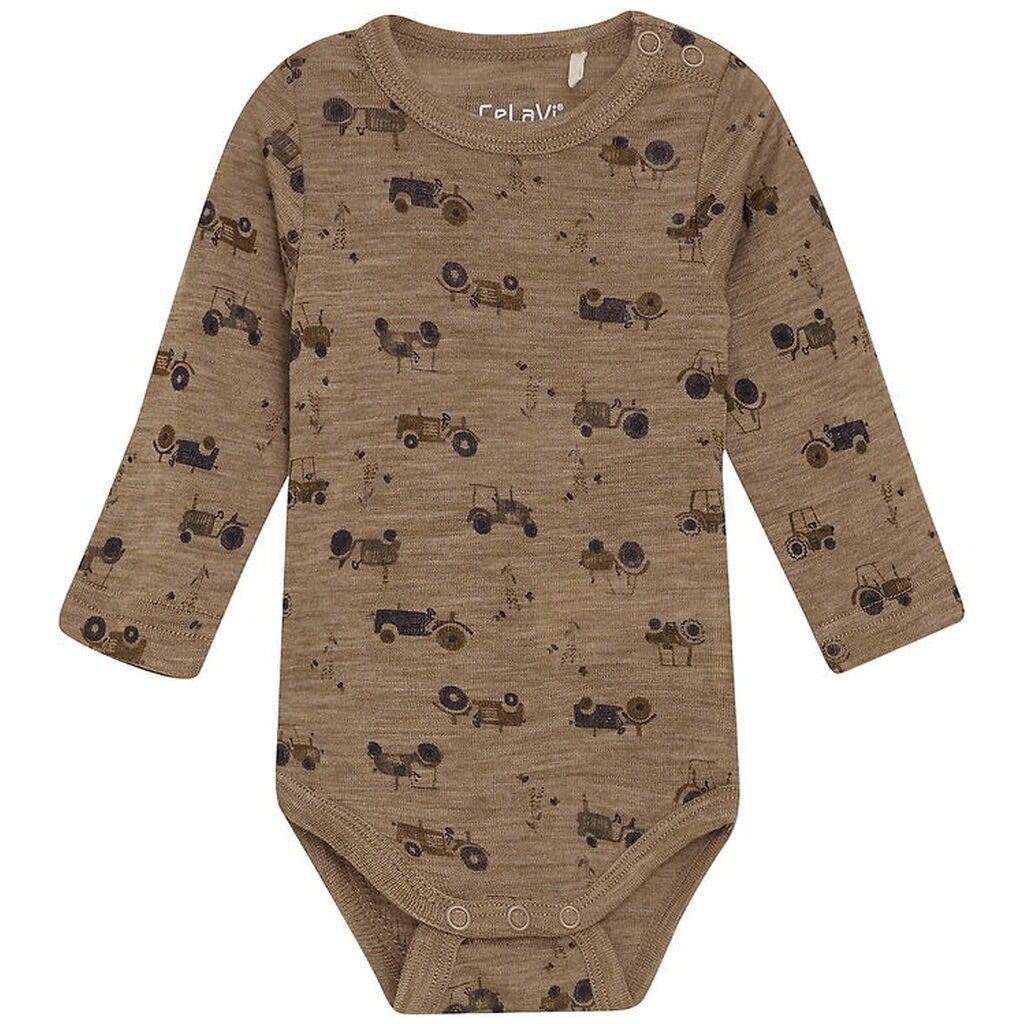 CeLaVi Body l/æ - Uld - Cacoa Creme m. Traktorer
