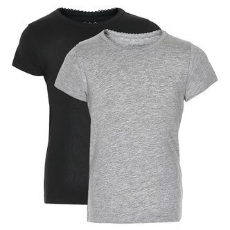 Minymo T-shirt - 2-pak - Sort/Gråmeleret m. Blonde