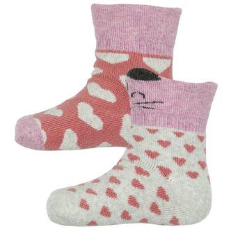 Melton Strømper - 2-pak - Gråmeleret/Rosa m. Katte/St